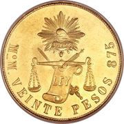 20 Pesos, Mexico, 1870-1905 reverse image