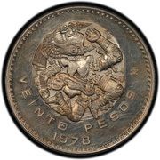 20 Pesos Pattern; Coyolxauhqui; Copper-Nickel, Mexico, 1978 reverse image