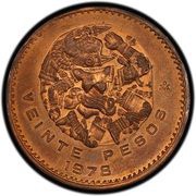 20 Pesos Pattern; Coyolxauhqui; Bronze, Mexico, 1978 reverse image