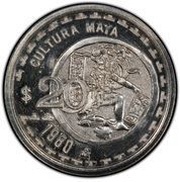 20 Pesos Pattern; Uniface Jugador De Pelota; Silver, Mexico, 1980 reverse image