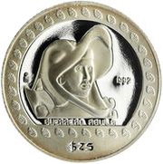 25 Pesos Guerrero Aguila - 1/4 oz Silver Bullion, Mexico, 1992 reverse image