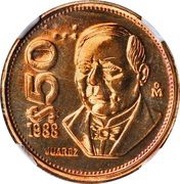 50 Pesos Pattern; Brass reverse image