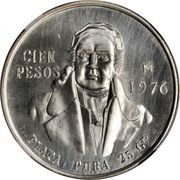 100 Pesos Pattern; Morelos, Version 2, Mexico, 1976 reverse image