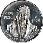 100 Pesos Pattern; Morelos; Reeded Edge, Mexico, 1979 reverse image