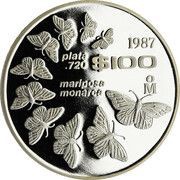 100 Pesos Mariposa Monarca, Mexico, 1987 reverse image