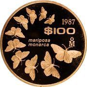 100 Pesos Pattern; Mariposa Monarca; copper, Mexico, 1987 reverse image