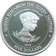5 Dollars - Elizabeth II 1923 Engagement; Silver Proof Issue, Barbados, 1994 reverse image
