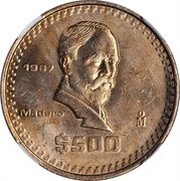 500 Pesos Pattern; Madero; Copper-Nickel, Mexico, 1987 reverse image