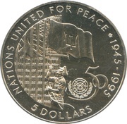 5 Dollars - Elizabeth II United Nations, Barbados, 1995 reverse image
