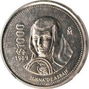 1000 Pesos Pattern; Copper-Nickel, Mexico, 1989 reverse image
