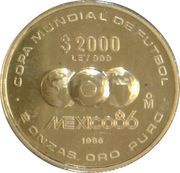 2000 Pesos Mexico '86 - 2 oz Gold Bullion, Mexico, 1986 reverse image