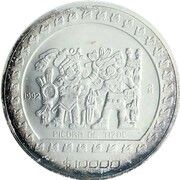 10 000 Pesos Piedra de Tizoc - 5 oz Silver Bullion, Mexico, 1992 reverse image
