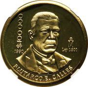 100 000 Pesos Pattern; brass, Mexico, 1990 reverse image