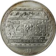 2 Nuevos Pesos Bajorrelieve Del Tajin - 1/2 oz Silver Bullion, Mexico, 1993 reverse image