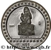 5 Nuevos Pesos Xochipilli - 1 oz Silver Bullion, Mexico, 1993 reverse image