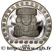 5 Nuevos Pesos Huehueteotl - 1 oz Silver Bullion, Mexico, 1993 reverse image