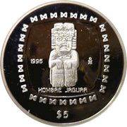 5 Pesos Hombre Jaguar - 1 oz Silver Bullion, Mexico, 1996-1998 reverse image