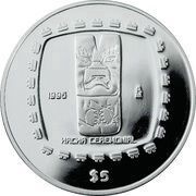 5 Pesos Hacha ceremonial - 1 oz Silver Bullion, Mexico, 1996-1998 reverse image