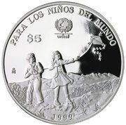 5 Pesos - "Children and kite" UNICEF, Mexico, 1999 reverse image