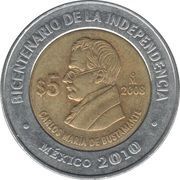 5 Pesos Carlos María de Bustamante, Mexico, 2008 reverse image