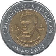 5 Pesos Heriberto Jara, Mexico, 2008 reverse image