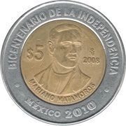 5 Pesos Mariano Matamoros reverse image