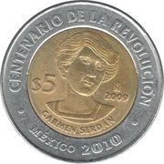5 Pesos Carmen Serdán, Mexico, 2009 reverse image