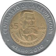 5 Pesos Andrés Molina Enríquez, Mexico, 2009 reverse image