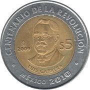 5 Pesos Luis Cabrera, Mexico, 2009 reverse image