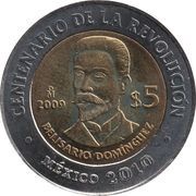 5 Pesos Belisario Domínguez, Mexico, 2009 reverse image