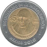 5 Pesos Miguel Hidalgo y Costilla, Mexico, 2010 reverse image