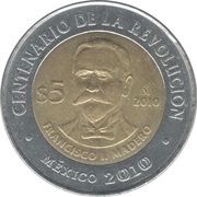 5 Pesos Francisco I. Madero, Mexico, 2010 reverse image
