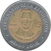 5 Pesos José María Pino Suárez, Mexico, 2010 reverse image