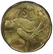 6 Pesos Pattern; Tortuga Verde; Brass reverse image