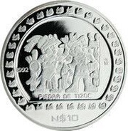 10 Nuevos Pesos Piedra de Tizoc - 5 oz Silver Bullion, Mexico, 1992-1993 reverse image