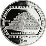 10 Nuevos Pesos El Tajín - 5 oz Silver Bullion, Mexico, 1993 reverse image