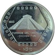 10 Nuevos Pesos Pirámide del Castillo - 5 oz Silver Bullion, Mexico, 1993 reverse image