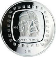 10 Pesos Cabeza Olmeca - 5 oz Silver Bullion, Mexico, 1996-1998 reverse image