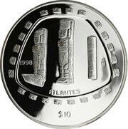10 Pesos Atlantes - 5 oz Silver Bullion, Mexico, 1998 reverse image
