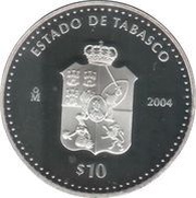 10 Pesos Tabasco - Silver Proof Issue, Mexico, 2004 reverse image