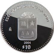 10 Pesos Quintana Roo - Silver Proof Issue, Mexico, 2004 reverse image