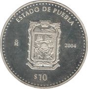10 Pesos Puebla - Silver Proof Issue, Mexico, 2004 reverse image