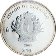 10 Pesos Durango - Silver Proof Issue, Mexico, 2005 reverse image
