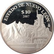 10 Pesos Nuevo León - Silver Proof Issue, Mexico, 2007 reverse image