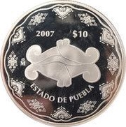 10 Pesos Puebla - Silver Proof Issue, Mexico, 2007 reverse image