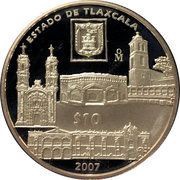 10 Pesos Tlaxcala - Silver Proof Issue, Mexico, 2007 reverse image