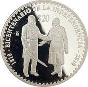 20 Pesos Hidalgo y Morelos, Mexico, 2010 reverse image