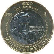 20 Pesos Octavio Paz, Mexico, 2010 reverse image