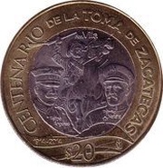20 Pesos Toma de Zacatecas, Mexico, 2014 reverse image
