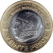 20 Pesos Bicentennial of the Death of Morelos, Mexico, 2015 reverse image